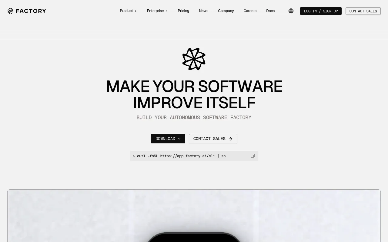 Factory homepage (factory.ai)