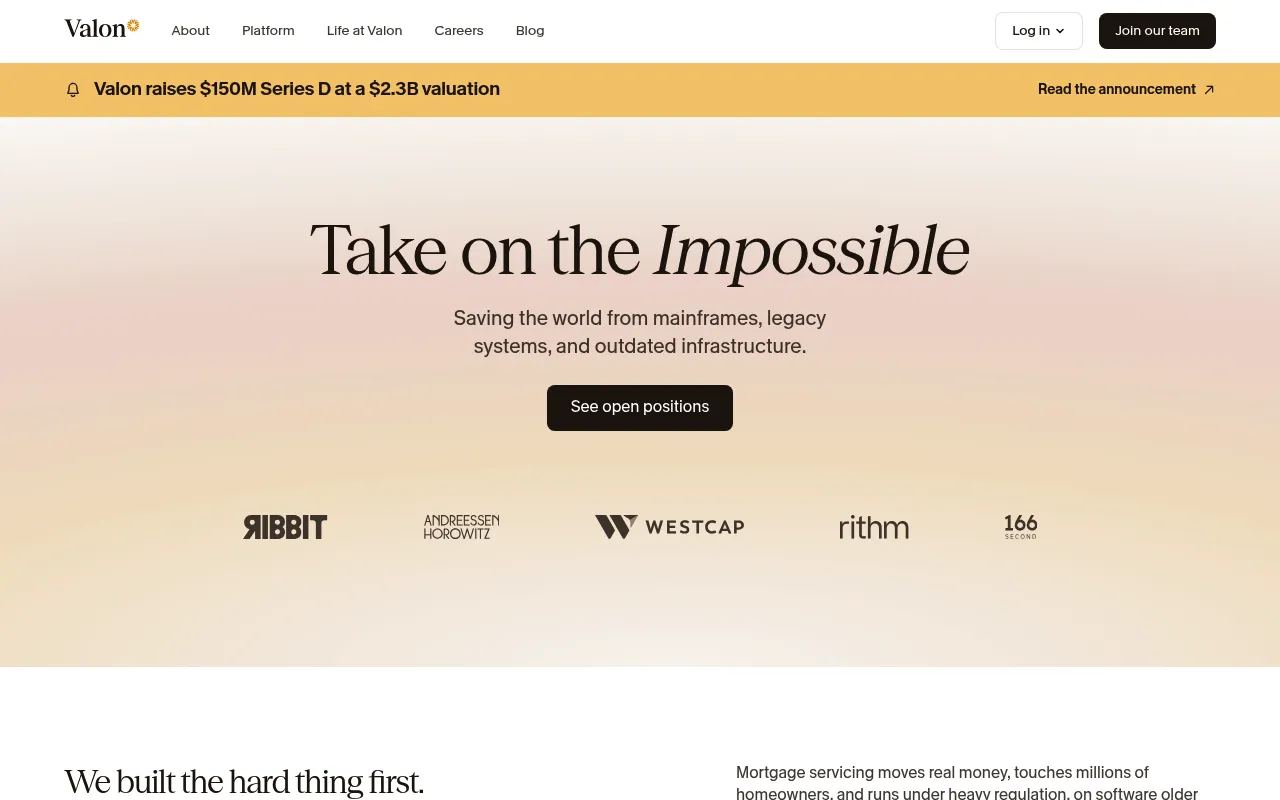 Valon homepage (valon.ai)