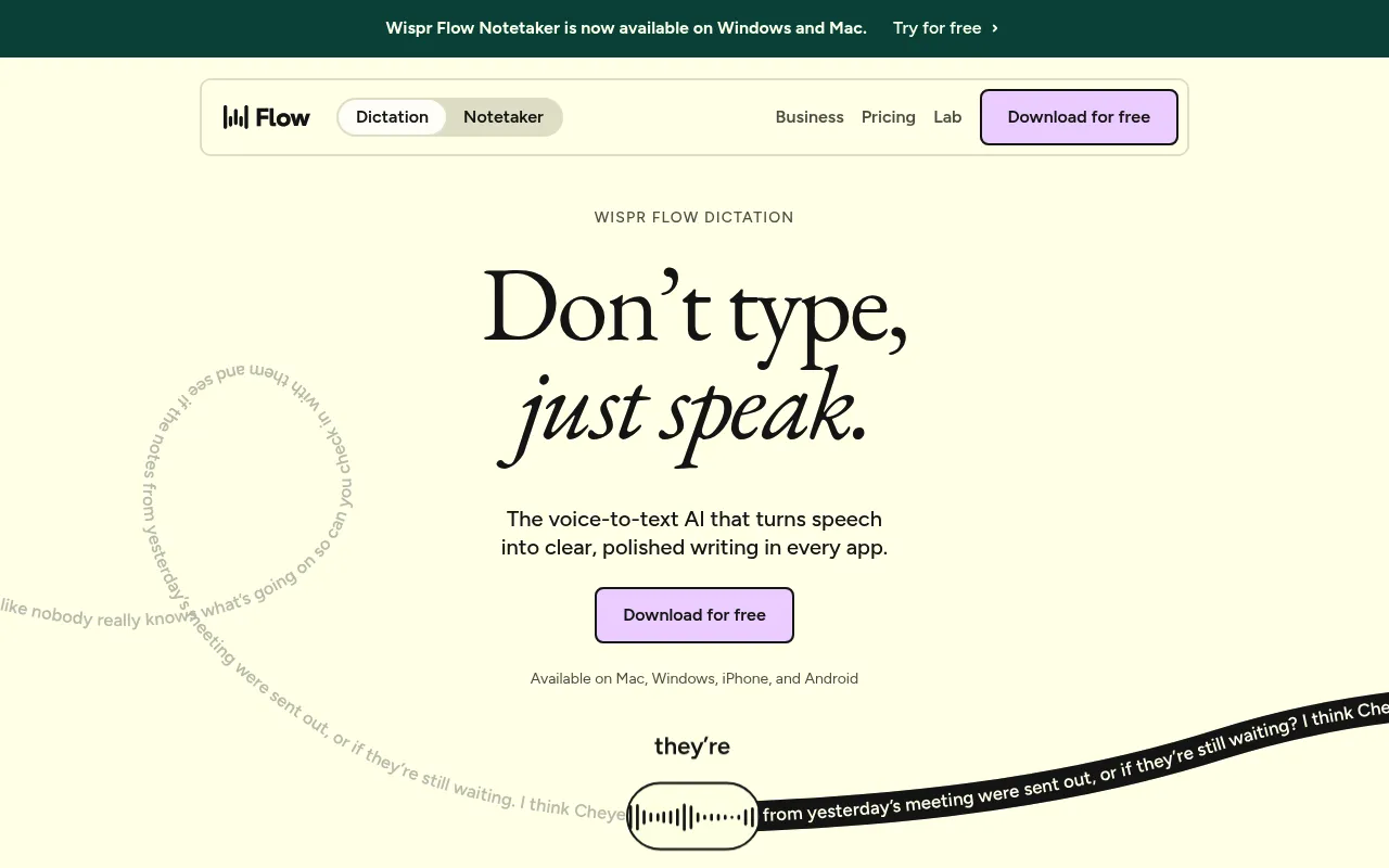 Wispr Flow homepage (wisprflow.ai)
